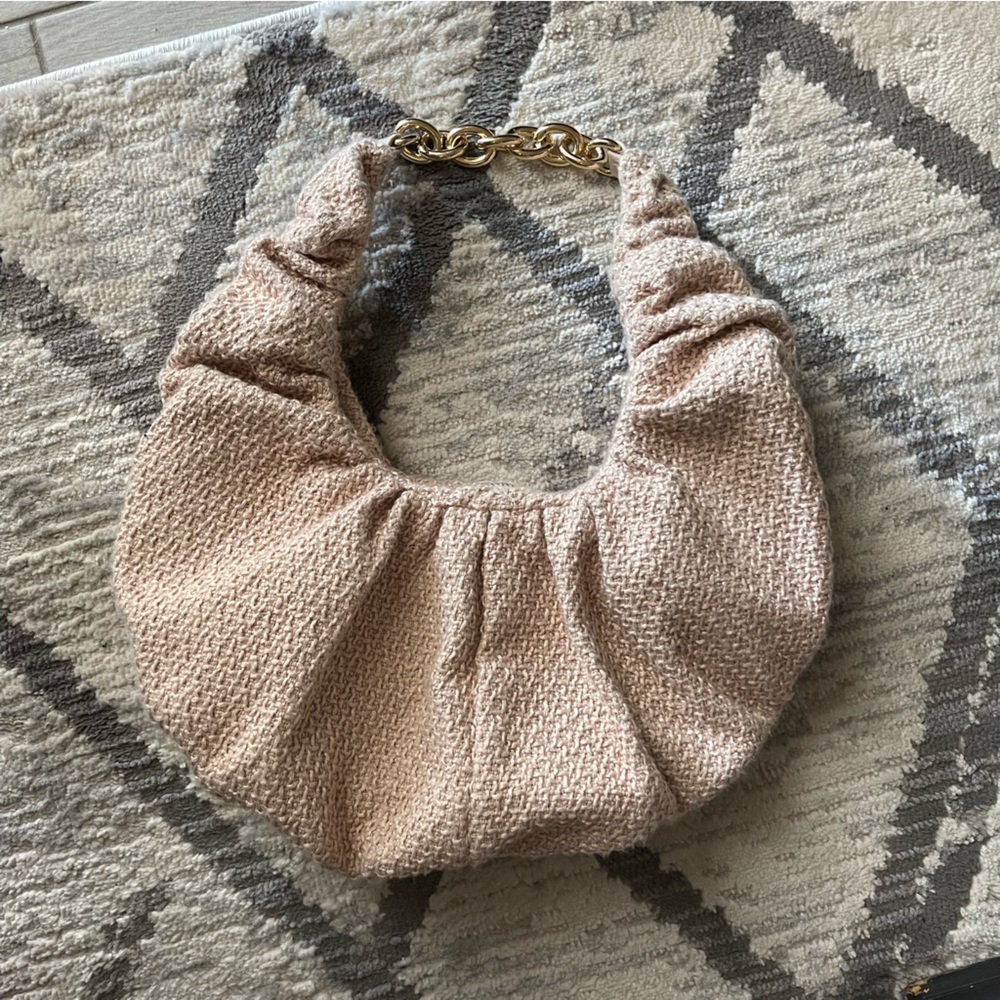 Zara | Beige Tweed Chain Shoulder Bag